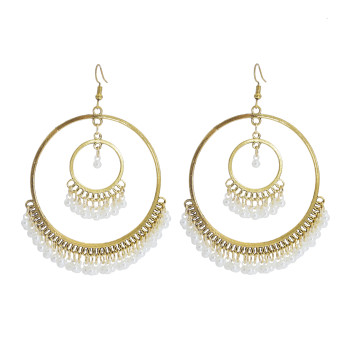 E-5998 Bohemian Big Geometric Vintage Silver Gold Metal Pearls Tassel Earrings for Women Indian Party Jewelry