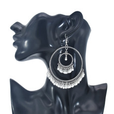 E-5998 Bohemian Big Geometric Vintage Silver Gold Metal Pearls Tassel Earrings for Women Indian Party Jewelry