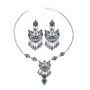 N-7452 Bohemian Vintage silver color Black green red Rhinestone tassel necklace hoop earring set female gypsy party Jewelry set