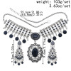 N-7455 Bohemian Vintage silver color Black Green Rhinestone tassel necklace hoop earring set female gypsy party Jewelry set