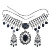 N-7455 Bohemian Vintage silver color Black Green Rhinestone tassel necklace hoop earring set female gypsy party Jewelry set