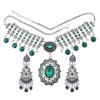 N-7455 Bohemian Vintage silver color Black Green Rhinestone tassel necklace hoop earring set female gypsy party Jewelry set