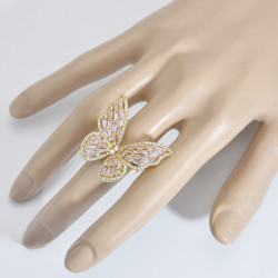 R-1538 Luxury Fashion crystal Rhinestone Gold Silver Butterfly Rings For women Girl Birthday Party Jewelry Gift