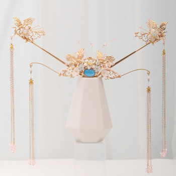 F-0836 Fashion Vintage Green Rhinestone Crystal Tassel Hairpins Hair Combs Sets for Bridal Chinese Style Wedding Hair Accessories