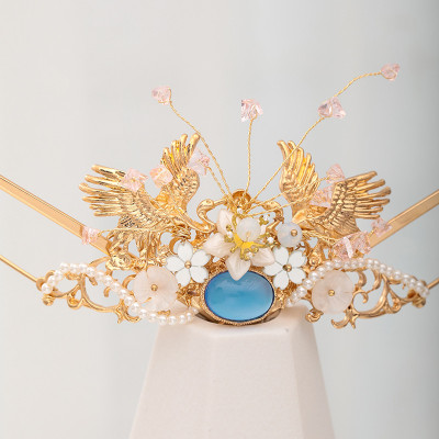 F-0836 Fashion Vintage Green Rhinestone Crystal Tassel Hairpins Hair Combs Sets for Bridal Chinese Style Wedding Hair Accessories