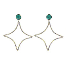 E-6002 Shiny Star Dangle Earrings for Women Green Crystal Rhinestone Boho Cute Drop Earrings