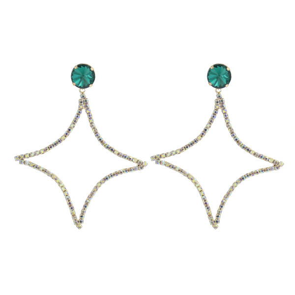 E-6002 Shiny Star Dangle Earrings for Women Green Crystal Rhinestone Boho Cute Drop Earrings
