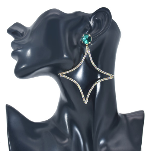 E-6002 Shiny Star Dangle Earrings for Women Green Crystal Rhinestone Boho Cute Drop Earrings