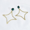 E-6002 Shiny Star Dangle Earrings for Women Green Crystal Rhinestone Boho Cute Drop Earrings