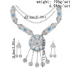 N-7458 Bohemian Vintage Silver-color Alloy Green red stone necklace earrings bracelet with rings Set for women Indian Gypsy Jewelry Set