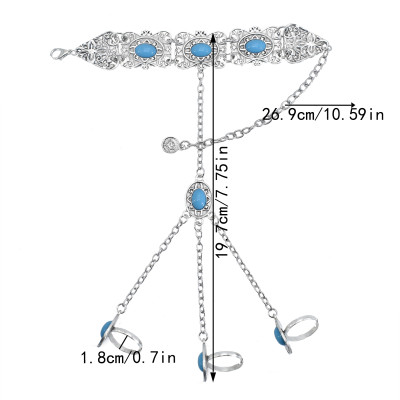 N-7458 Bohemian Vintage Silver-color Alloy Green red stone necklace earrings bracelet with rings Set for women Indian Gypsy Jewelry Set