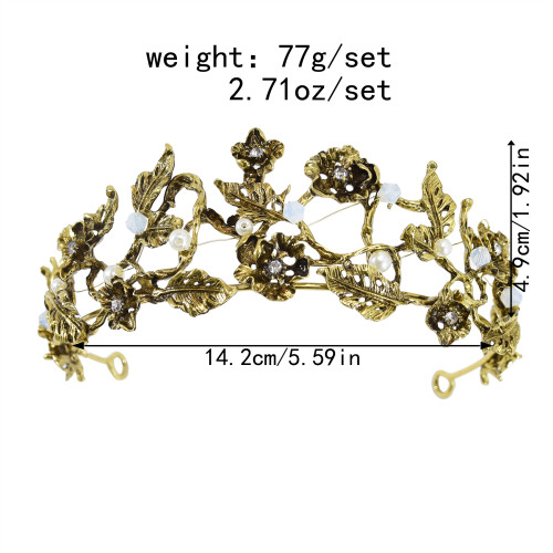 F-0840 Vintage Gold Metal Rhinestone Pearl Tiaras Crowns for Women Bridal Headpiece Wedding Hair Accessories