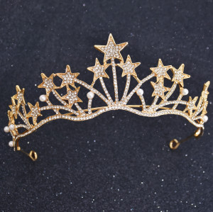 F-0821 Bridal Star Headband Crystal Rhinestones Silver Tiara Queens Princess Crown for Women Girls Wedding Birthday