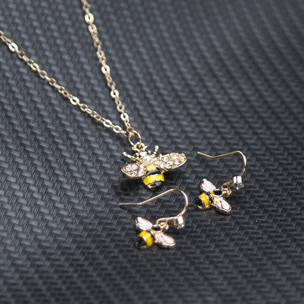 N-7461 Korean Fashion Cartoon cute Animal insect bee earrings necklace Sets for women Girl weddings party Jewelry sets