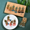 E-6011 7Colors Ethnic Bohemain Acrylic Beads Long Tassel Earrings for Women Carved Flower Indian Party Jewelry Gift