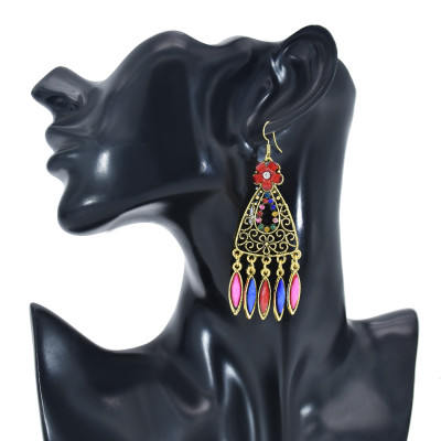 E-6010 Bohemian Indian Style Earrings For Women Long Pendant Hollow Flower Party Gift Alloy Jewelry