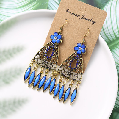 E-6010 Bohemian Indian Style Earrings For Women Long Pendant Hollow Flower Party Gift Alloy Jewelry
