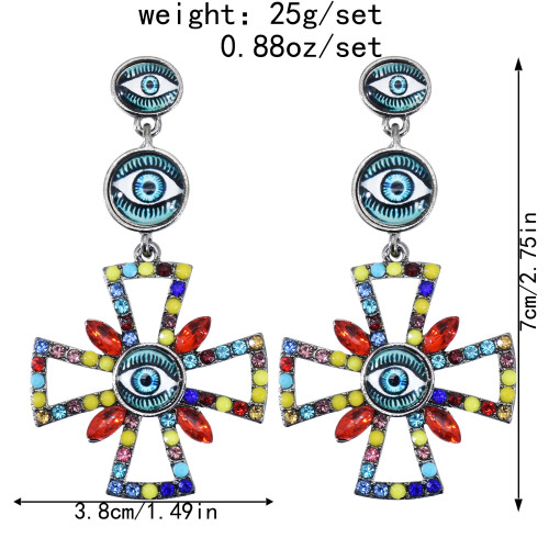E-6013 Fashion Vintage Cute Rainbow Crystal Rhinestone Pearl Heart Seed Beaded Eye Drop Earrings for Women Jewelry
