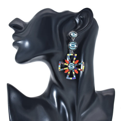 E-6013 Fashion Vintage Cute Rainbow Crystal Rhinestone Pearl Heart Seed Beaded Eye Drop Earrings for Women Jewelry