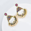 E-6014 Indian Gold Alloy Jhumka Earrings for Women Colorful Rhinestsone Pearl Statement Earring Party Jewelry