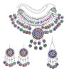 N-7463 Bohemian Vintage Silver Metal Alloy Colorful Crystal Coin choker necklace tassel earrings hairclip Sets Ethnic Dance Jewelry sets