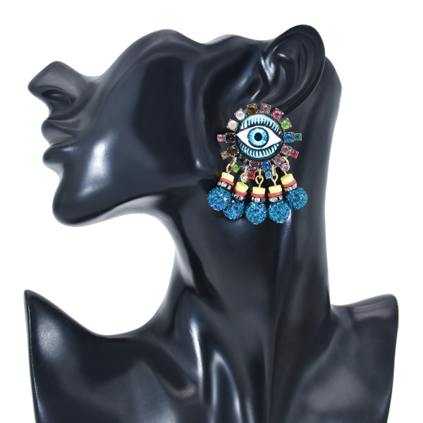 E-6016 Fashion Vintage Cute Rainbow Crystal Rhinestone Heart Seed Beaded Eye Drop Earrings for Women Jewelry