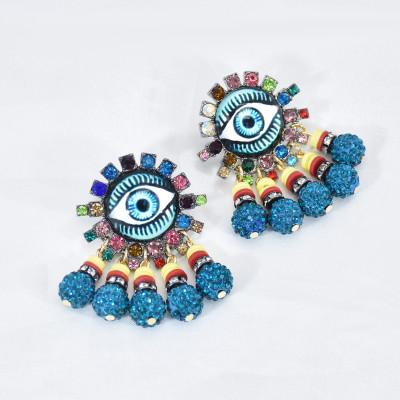 E-6016 Fashion Vintage Cute Rainbow Crystal Rhinestone Heart Seed Beaded Eye Drop Earrings for Women Jewelry