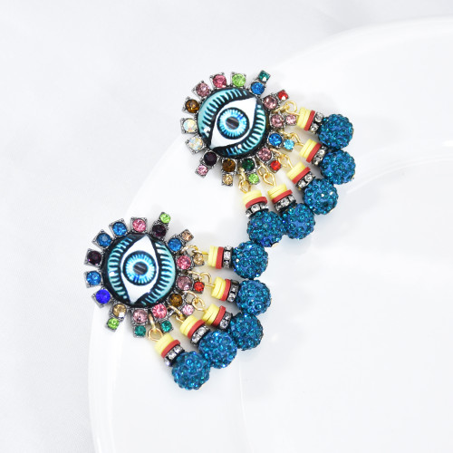 E-6016 Fashion Vintage Cute Rainbow Crystal Rhinestone Heart Seed Beaded Eye Drop Earrings for Women Jewelry