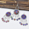 N-7465 Bohemian Vintage Metal Colorful Rhinestone Coin Tassel Statement Necklace Earring Hair Clips Party Indian Jewelry Sets