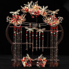 F-0845 The new Xiuhe clothing butterfly headdress Chinese bride's phoenix crown red step tassel Earrings Hairclip Haircomb hairpin Set wedding clothing accessories
