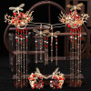 F-0845 The new Xiuhe clothing butterfly headdress Chinese bride's phoenix crown red step tassel Earrings Hairclip Haircomb hairpin Set wedding clothing accessories