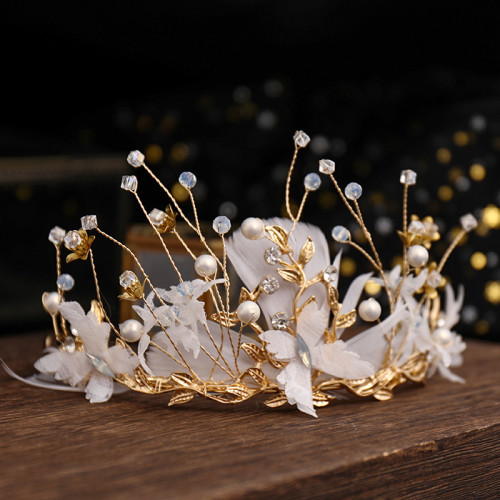 F-0846 Bridal butterfly Feather Headband Crystal Rhinestones Gold Tiara Queens Princess Crown for Women Girls Wedding Birthday