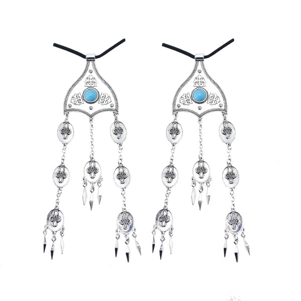 F-0853 Bohemian Vintage Metal turquoise Tassel Statement Hair Clips Party Indian Jewelry Hair Accessories