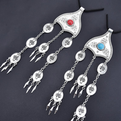 F-0853 Bohemian Vintage Metal turquoise Tassel Statement Hair Clips Party Indian Jewelry Hair Accessories