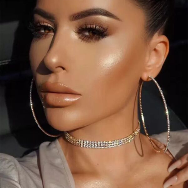 E-6020 Fashion Full Crystal Rhinestone Big Round Circle Hoop Statement Earrings for Women Cocktail Party Jewelry Gift