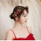 F-0817  Handmade Red Flower Hairpins & Earrings Sets Bridal Headpiece Wedding Hair Jewelry Accessories