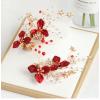 F-0817  Handmade Red Flower Hairpins & Earrings Sets Bridal Headpiece Wedding Hair Jewelry Accessories