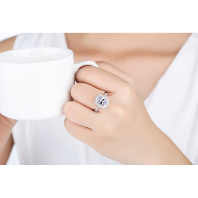 R-1539 Sparkly Rhinestone Rings for Women Adjustable Silver Rings for Engagement Jewelry Gift