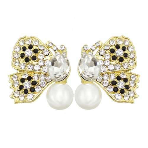 E-6024 Cute Butterfly Crystal Pearl Stud Earrings for Women Girl Wedding Party Jewelry Gift