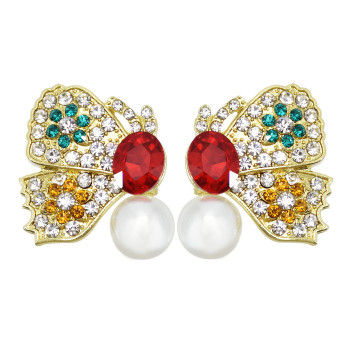 E-6024 Cute Butterfly Crystal Pearl Stud Earrings for Women Girl Wedding Party Jewelry Gift