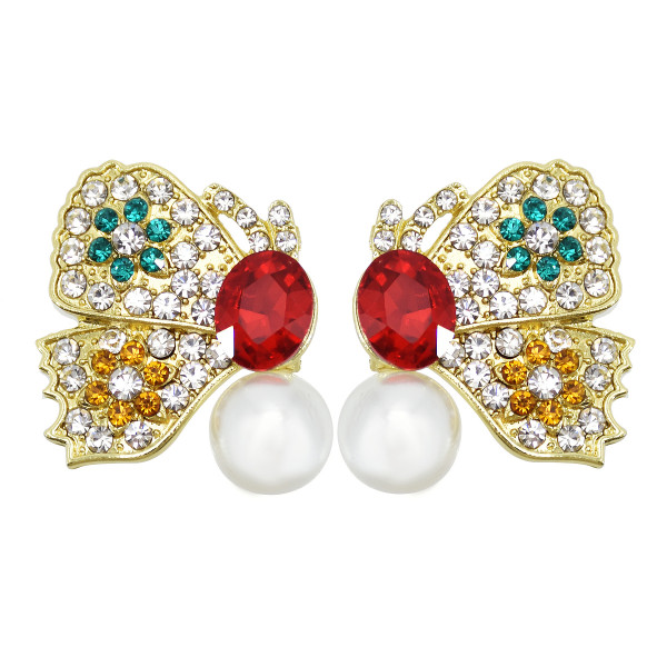E-6024 Cute Butterfly Crystal Pearl Stud Earrings for Women Girl Wedding Party Jewelry Gift