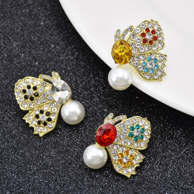 E-6024 Cute Butterfly Crystal Pearl Stud Earrings for Women Girl Wedding Party Jewelry Gift
