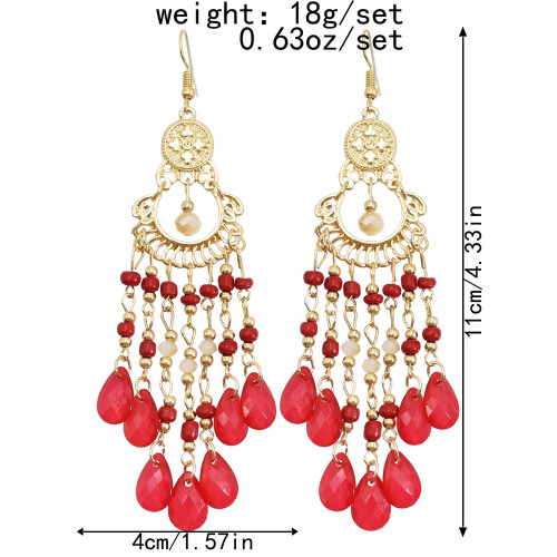 E-6025 Fashion Bohemian Personality Beaded Tassel Exaggerated Crystal Teardrop Earrings For Woman Girls Party Jewelry