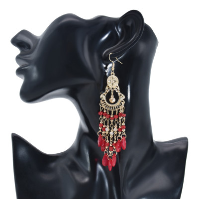 E-6025 Fashion Bohemian Personality Beaded Tassel Exaggerated Crystal Teardrop Earrings For Woman Girls Party Jewelry