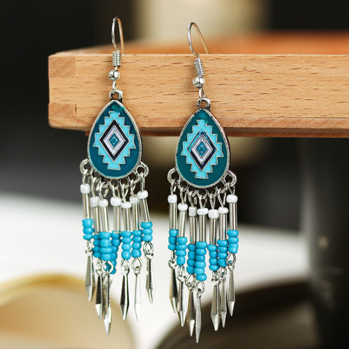 E-6029 Fashion bohemian personality beaded tassels exaggerated rice bead earrings women wedding party jewelry gifts