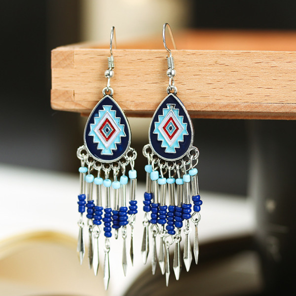E-6029 Fashion bohemian personality beaded tassels exaggerated rice bead earrings women wedding party jewelry gifts