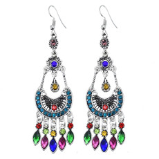E-6032 Vintage Bohemian Ethnic Dangle Earrings for Women Colorful Rhinestone Tassel Gypsy Earrings
