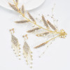 F-0855 Bridal Hairpiece Hair Accessories with Earrings Rhinestone Gold Leaf Headband for Wedding Birthday