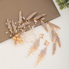 F-0855 Bridal Hairpiece Hair Accessories with Earrings Rhinestone Gold Leaf Headband for Wedding Birthday