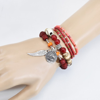 B-1096 5Pcs/Set Bohemian Acrylic Beads Wings Tassel Statement Bracelets for Women Ethnic Party Jewelry